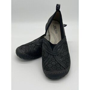 Jambu Womens Floral Laser Cut Slip On Comfort Walking Shoes Black Shimmer